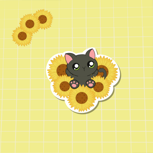 Cat Sunflower Sticker