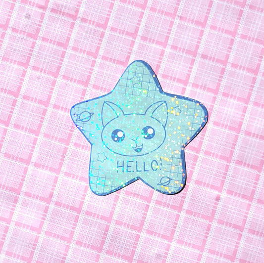 HELLO! Blue Star Holographic Sticker