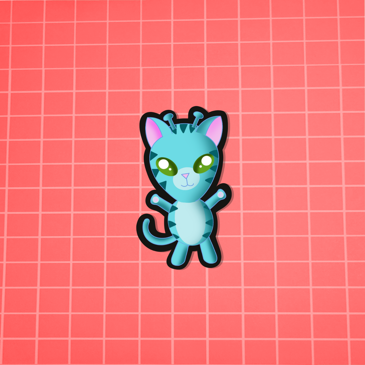 Blue Alien Cat *Holographic and glow in the dark*
