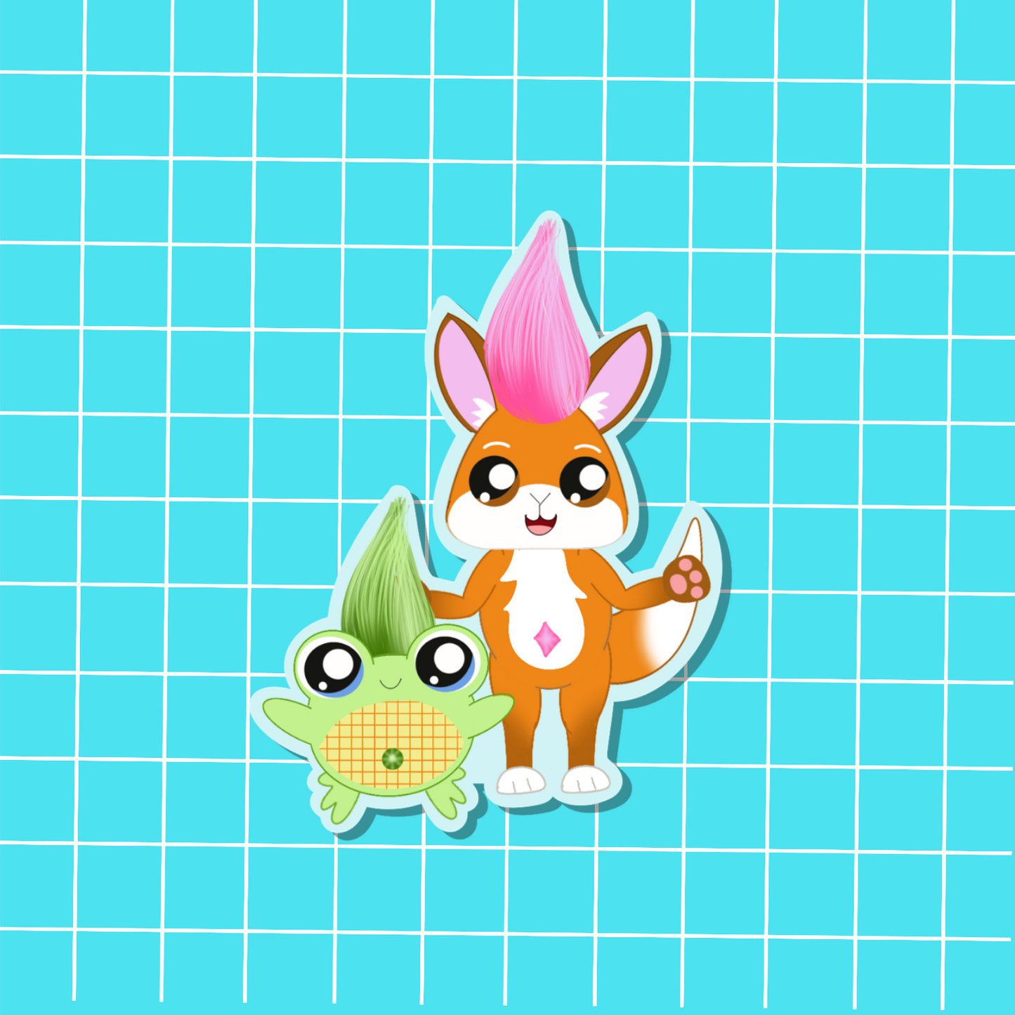 Retro-Fuzzy Head Friends Sticker