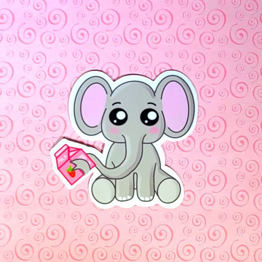 Strawberry Milk Elephant Sticker
